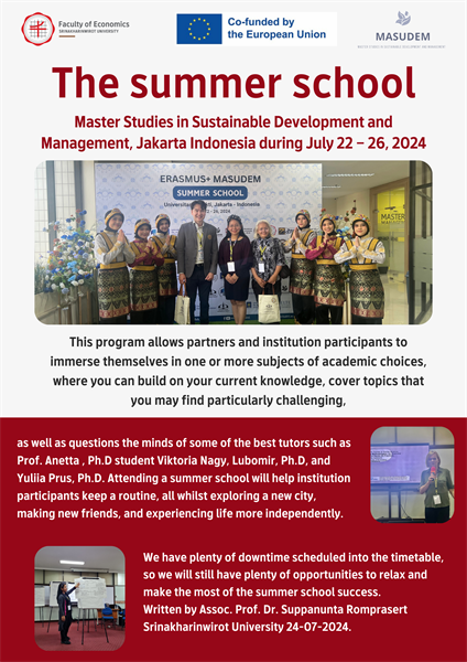 The summer school: Master Studies in Sustainable Development and Management, Jakarta Indonesia during July 22 – 26, 2024.